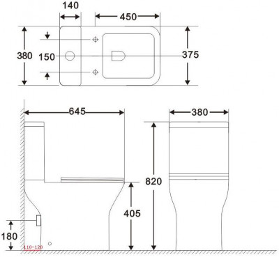 Чаша напольного унитаза Aquanet Rimless Cube 2-C CL-12288 прямоугольная