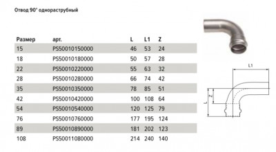 Отвод 90° однораструбный 22x22 CONEX BANNINGER >B< Press Inox (PS50010220000)