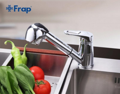 Смеситель Frap для кухни с выдвижной лейкой однорычажный хром (F6013)