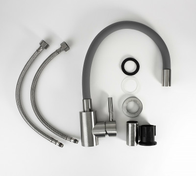 Кухонный смеситель ESKO Snake K44 G нерж сталь серый с гибким изливом