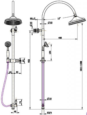 Boheme Medici 401 стойка с верхним душем, бронза