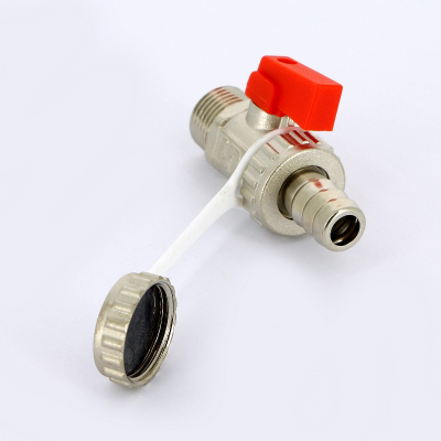 Кран шаровой сливной UNI-FITT НН 1/2" x 3/4" никелированный со штуцером, с заглушкой, флажок красный пластик (126N2000)