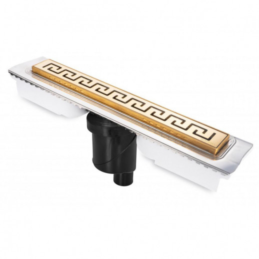 Желоб BERGES водосток В1 Antik 600, золото глянец, S-сифон D50/105 H50 вертикальный