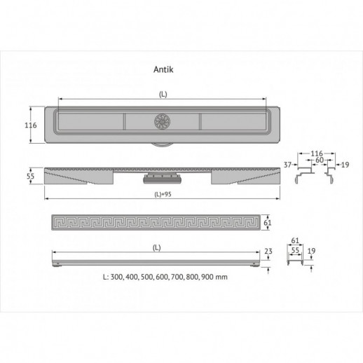 Желоб BERGES водосток В1 Antik 600, золото глянец, S-сифон D50/105 H50 вертикальный