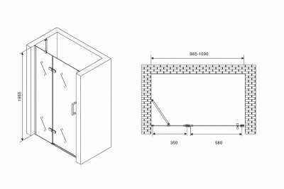 Душевая дверь Abber Zart 100 AG08100B п-ль черный стекло прозрачное