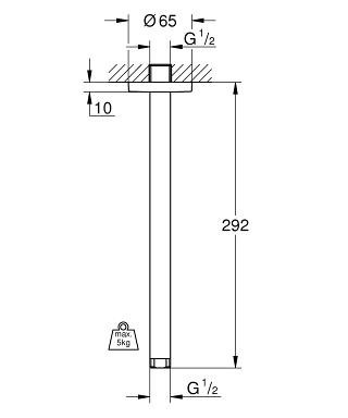 Потолочный душевой кронштейн GROHE Rainshower neutral 292 мм, хром (28497000)