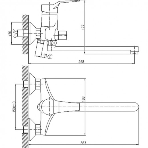 Смеситель для ванны Haiba HB2263 с душевым гарнитуром (латунь) хром