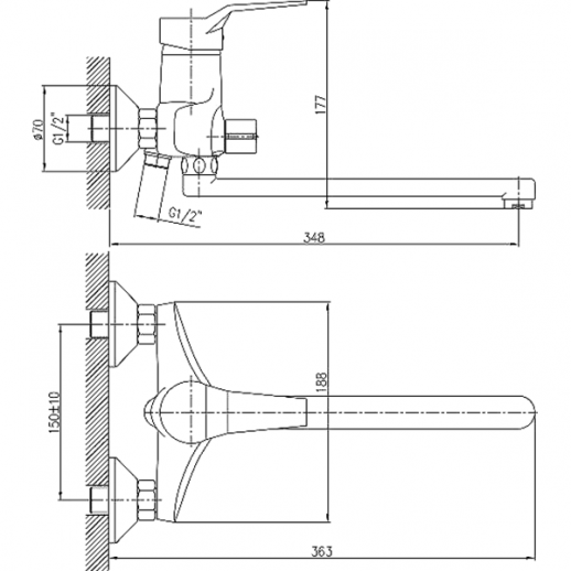 Смеситель для ванны Haiba HB2263 с душевым гарнитуром (латунь) хром