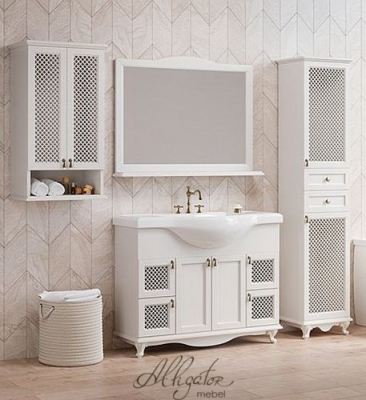 Аллигатор-мебель Валенсия 120 комплект мебели для ванной (тумба стекло + зеркало), массив бука