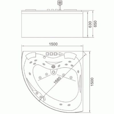 Акриловая ванна Orans 150x150 6012X00 с гидромассажем четверть круга