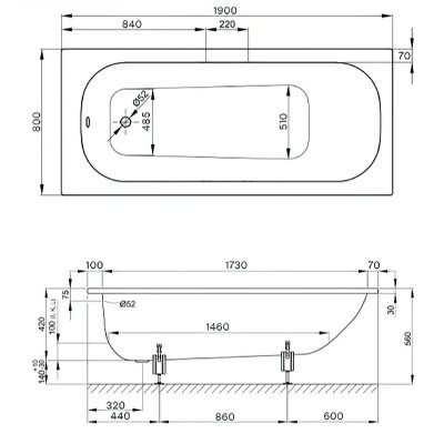 Ванна стальная Bette Form 190x80 2951-000 AD PLUS с шумоизоляцией и антигрязевым покрытием прямоугольная