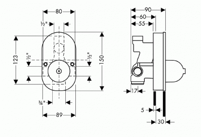 HANSGROHE 31741180 скрытая часть однорычажного смесителя для ванны, СМ, 1/2’