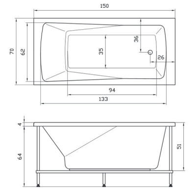 Акватика Авентура Базик ванна с гидромассажем, 150 см х 70 см