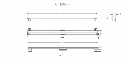 Желоб BERGES водосток SUPER Slim 800, золото глянец, S-сифон D50 H60 боковой