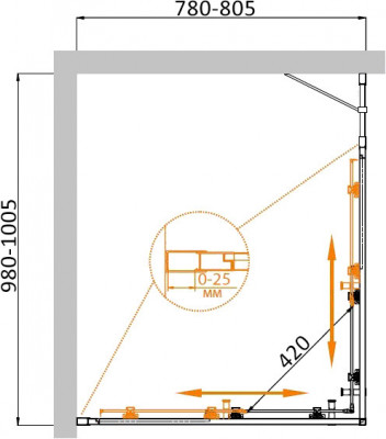 Душевой уголок CEZARES 100 x 80 x 195 см прямоугольная хром (MOLVENO-AH-21-80+20-C-Cr-IV)