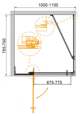 Душевой уголок CEZARES 80 x 100 x 195 см прямоугольная хром (SLIDER-AH-1-80-100/110-GRIGIO-Cr)