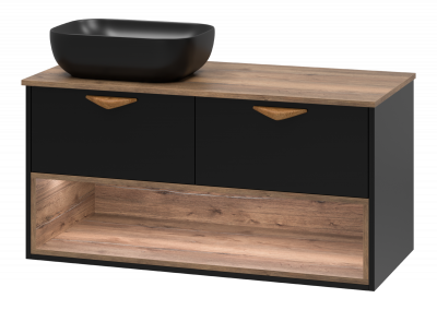 Тумба под раковину подвесная Brevita Bergen 1054x484x520 черный, темное дерево (BER-07105-19-02-2Я)