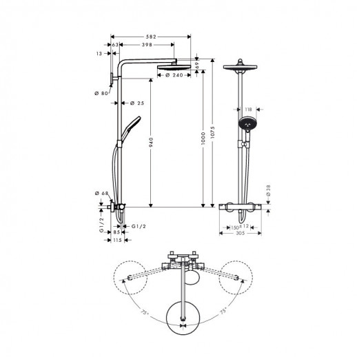 Hansgrohe Raindance Select Showerpipe S240 2 jet 27129000 душевая система, хром