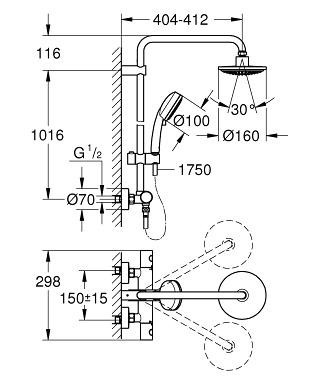 Душевая система с термостатом GROHE Tempesta Cosmopolitan, хром (27922000)