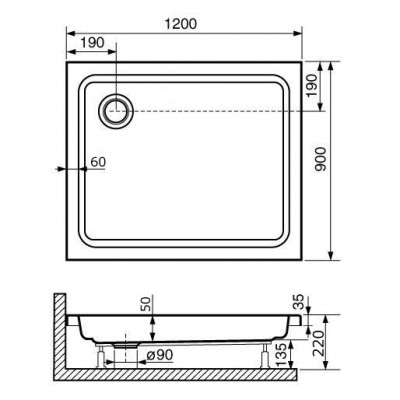 Душевой поддон RGW STYLE Acryl прямоугольный 900x1200 белый глубина 50мм (16180292-11)
