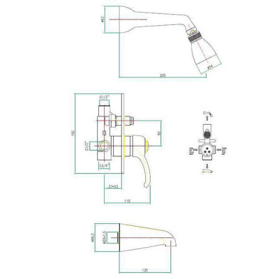 Fiore Jafar 47ZZ5133 смеситель для ванны с изливом и верхним душем, античная бронза