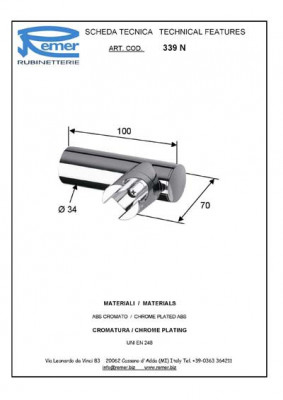 Кронштейн для душа Remer MINIMAL RR 339 N, хром