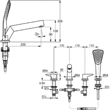 Смеситель на борт ванны KLUDI Objekta хром 324250575
