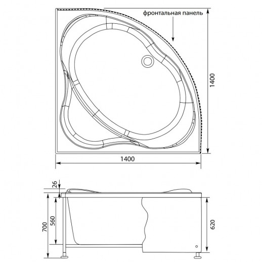 Aquanet Palau 00205535 ванна без гидромассажа, 140 см х 140 см