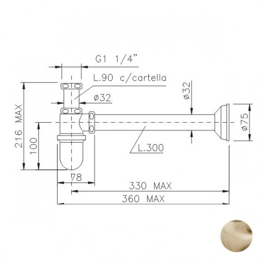 Nicolazzi 5568B BZ сифон колонна 1”1/4 без донного клапана для раковины, бронза