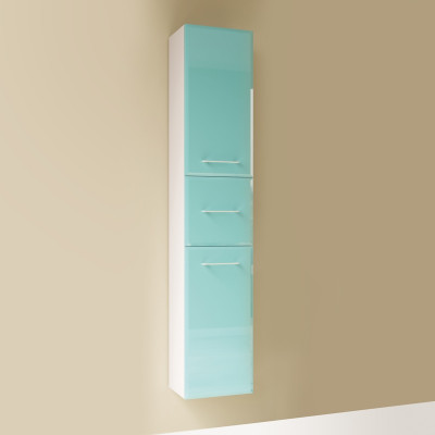 Шкаф пенал в ванную Marka One Mix 30П с ручками фасад стекло бирюзовый