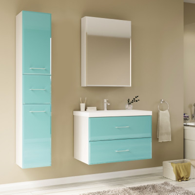 Шкаф пенал в ванную Marka One Mix 30П с ручками фасад стекло бирюзовый