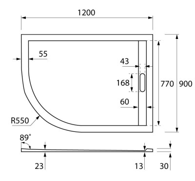 Поддон из искусственного мрамора правосторонний CEZARES TRAY-AS-RH-120/90-550-30-W-R