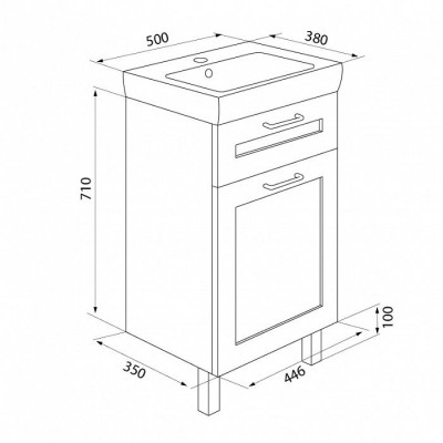 Тумба с раковиной IDDIS Sena 50 напольная белая/под дерево (SEN50W1i95K), дизайн современный