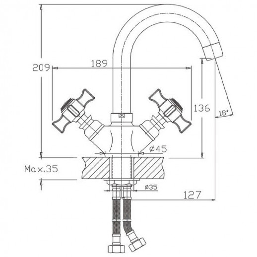 Двухвентильный смеситель для кухни Haiba HB4524 (латунь) хром