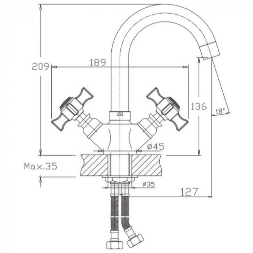 Двухвентильный смеситель для кухни Haiba HB4524 (латунь) хром