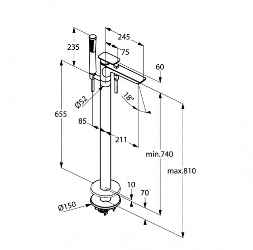 Смеситель для ванны (напольный) KLUDI E2 хром 495900575