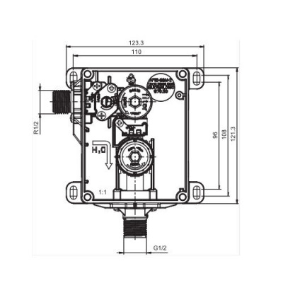 Sanit 03.954.00..0000 монт.коробка со встроенным запорным клапаном для установки системы смыва писсуара
