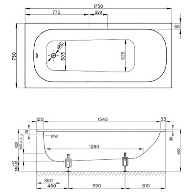 Ванна стальная Bette Form 175x75 2949-000 AD PLUS с шумоизоляцией и антигрязевым покрытием прямоугольная