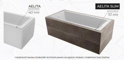 Ванна акриловая Marka One AELITA 165x75 Slim прямоугольная 235 л белая (01ае1675слим)