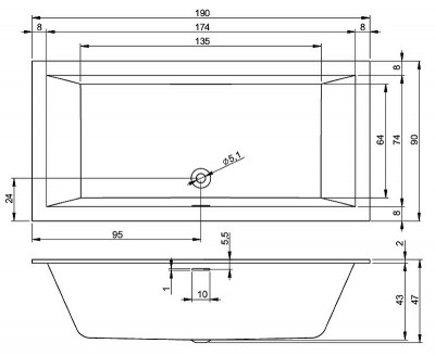 Ванна акриловая Riho Rething Cubic 190х90 B109001005 (BR1100500000000) без гидромассажа прямоугольная