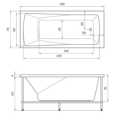 Акватика Авентура Стандарт ванна без гидромассажа, 160 см х 70 см