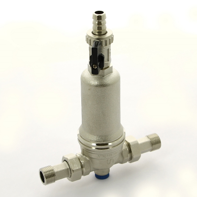 Фильтр промывной Uni-Fitt ВН 1/2" х 3/4" с редукц. соед., со сливным шаровым краном и манометром, никелир. (214B2300)