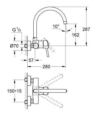 Смеситель для кухни GROHE Concetto, настенный, хром (32667001)