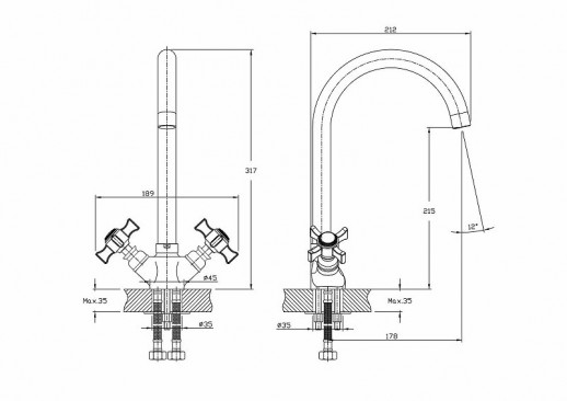 Двухвентильный смеситель для кухни Haiba HB4624 (латунь) хром