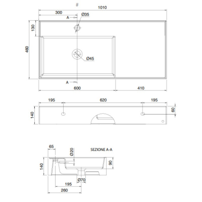 Раковина подвесная или накладная Scarabeo Teorema 2.0 5119 101 х 46 см, белый глянец