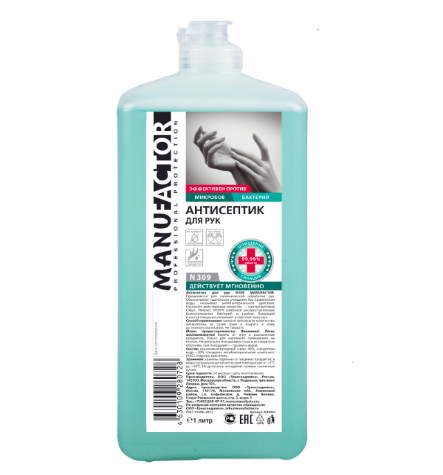 Антисептик для рук MANUFACTOR, ПВХ, флип-топ, 1 л