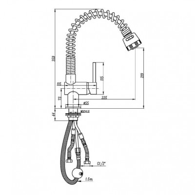 KorDi Black Line Edition  KD 1518 - D7 Black/Chrome смеситель для кухни с выдвижным изливом, черный матовый