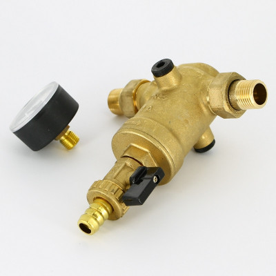 Фильтр промывной Uni-Fitt ВН 1/2" х 3/4" с редукц. соед., с аксиальным манометром, 100 мкм (217A2310)