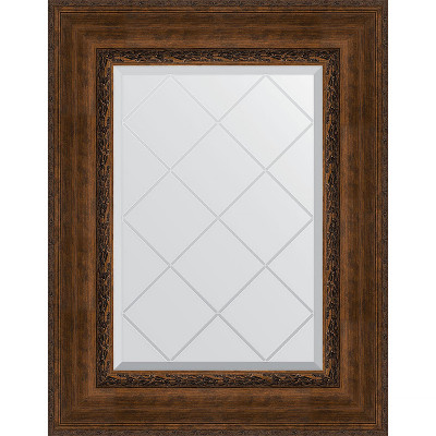 Зеркало настенное Evoform ExclusiveG 80х62 BY 4042 с гравировкой в багетной раме Состаренная бронза с орнаментом 120 мм