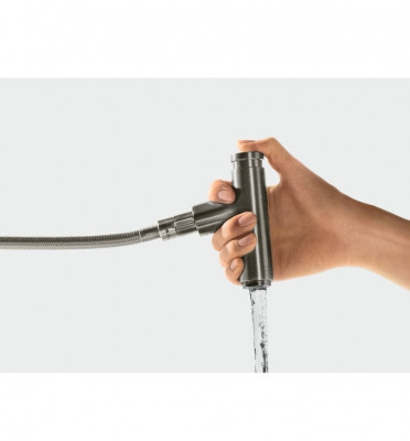 Высокий смеситель для кухни Hansgrohe Metris Select 320 с вытяжным изливом 14884800 (нерж. сталь)